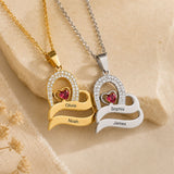  Ornate Double Heart Name Pendant Necklace with Birthstone - friendship necklace gift from Bestie Keepsake