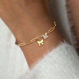  Bow & Pavé Initial Paperclip Bracelet Stainless Steel - friendship necklace gift from Bestie Keepsake