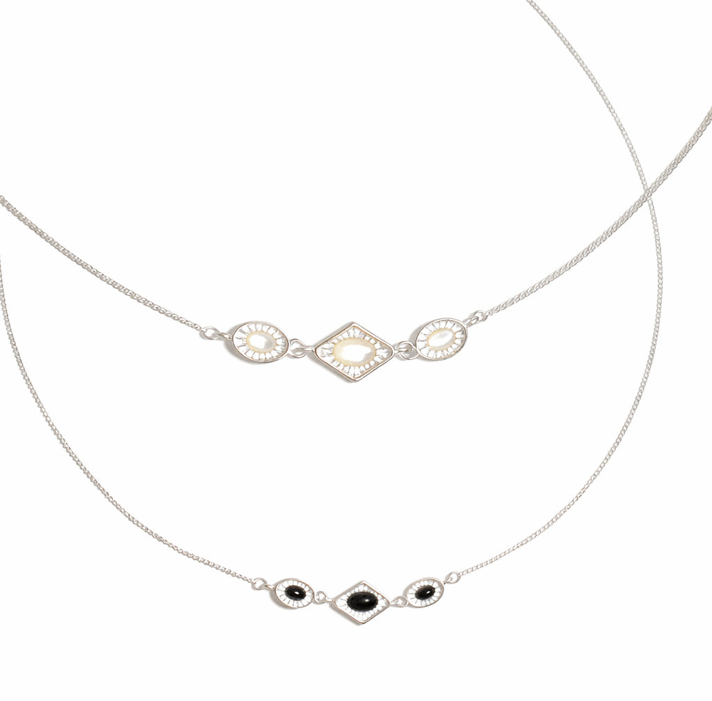  Vintage-Inspired Rhombus Stone Pendant Necklace Silver Plated - friendship necklace gift from Bestie Keepsake