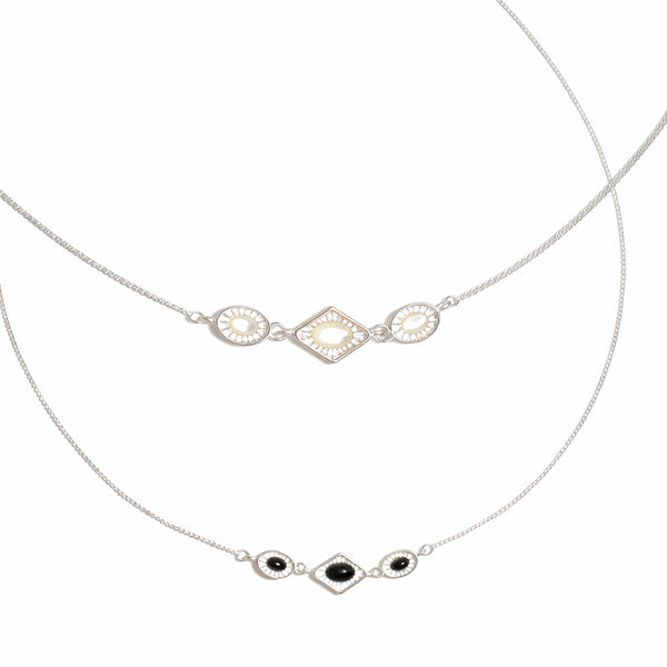  Vintage-Inspired Rhombus Stone Pendant Necklace Silver Plated - friendship necklace gift from Bestie Keepsake