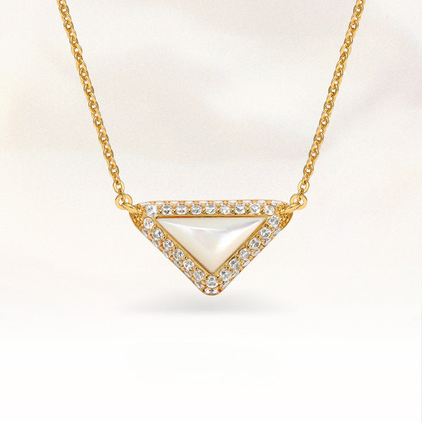  Delta Geometric Triangle Necklace with Stone Inlay - friendship necklace gift from Bestie Keepsake