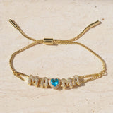  Pave CZ Initial & Heart Birthstone Adjustable Bracelet - friendship necklace gift from Bestie Keepsake