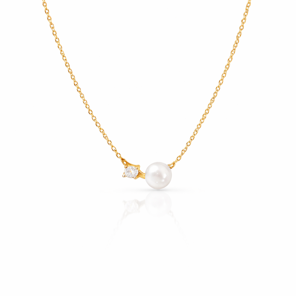  Dainty Pearl & Zirconia 925 Sterling Silver Necklace - friendship necklace gift from Bestie Keepsake