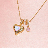  Heart & Baguette Crystal Teardrop Necklace - friendship necklace gift from Bestie Keepsake