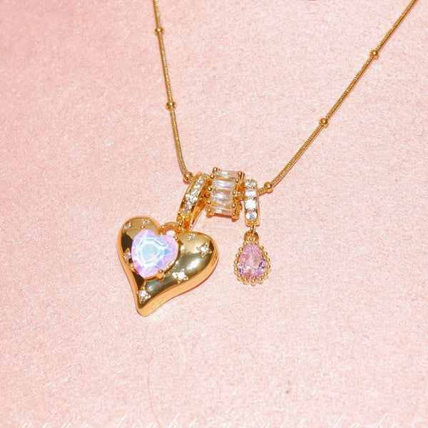  Heart & Baguette Crystal Teardrop Necklace - friendship necklace gift from Bestie Keepsake