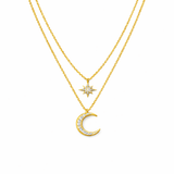  Star and Crescent Moon Layered Necklace in Brass - friendship necklace gift from Bestie Keepsake