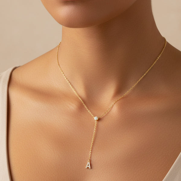  Pavé Initial Lariat Necklace Brass - friendship necklace gift from Bestie Keepsake