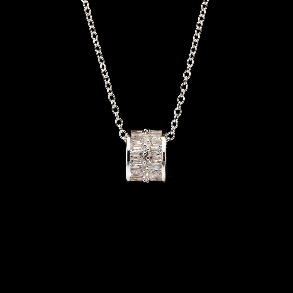  Ornate Pave Zircon Cylinder Pendant Necklace - friendship necklace gift from Bestie Keepsake