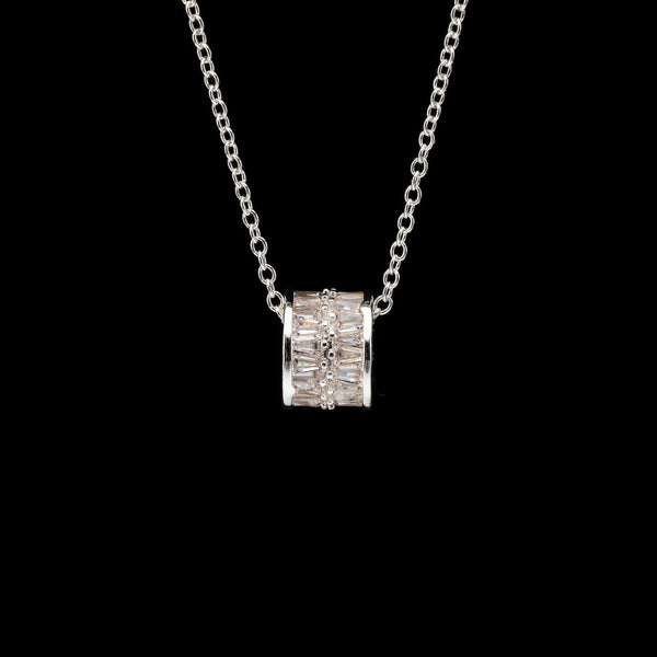  Ornate Pave Zircon Cylinder Pendant Necklace - friendship necklace gift from Bestie Keepsake