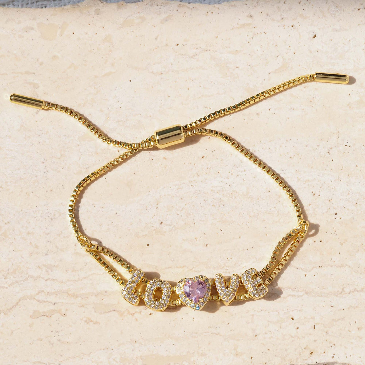  Pave CZ Initial & Heart Birthstone Adjustable Bracelet - friendship necklace gift from Bestie Keepsake
