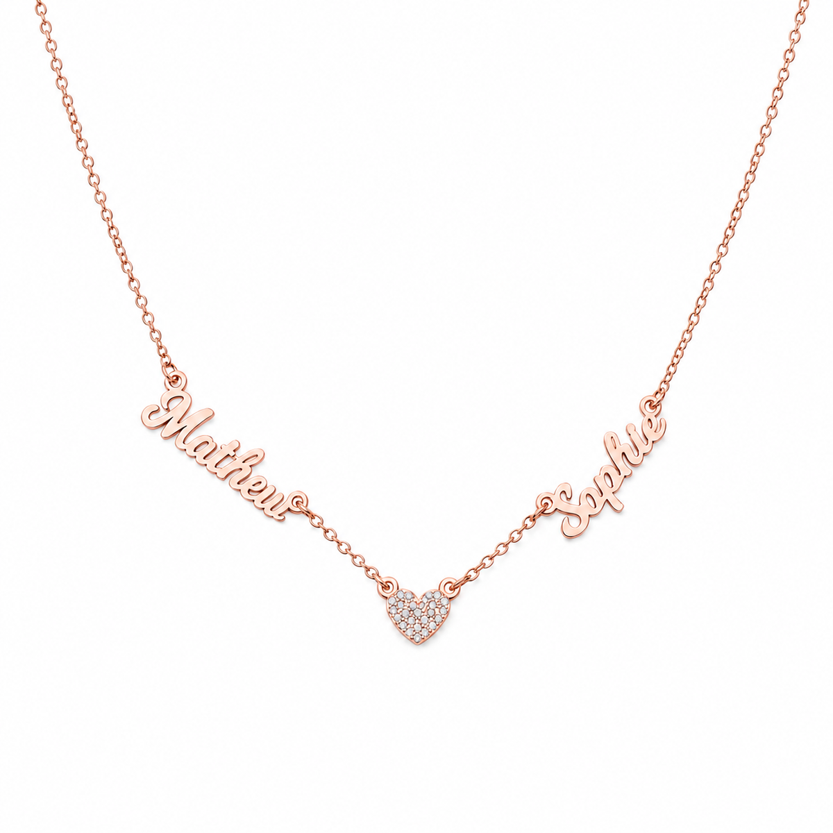  Script Multi-Name & Pave Heart Necklace in Stainless Steel - friendship necklace gift from Bestie Keepsake