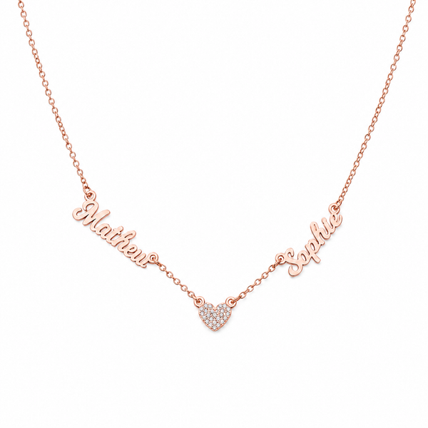  Script Multi-Name & Pave Heart Necklace in Stainless Steel - friendship necklace gift from Bestie Keepsake
