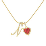 Ornate Script Initial & Red Heart Necklace in 18K Gold Plated - friendship necklace gift from Bestie Keepsake