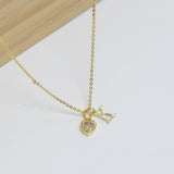  Heart Birthstone and Initial Pendant Necklace - friendship necklace gift from Bestie Keepsake
