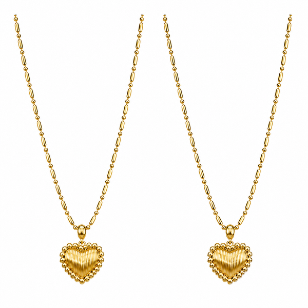  Ornate Textured Heart Pendant Necklace in 18K Gold Plated Brass - friendship necklace gift from Bestie Keepsake