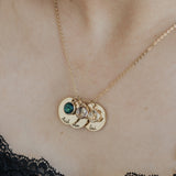  Personalized Birthstone & Engraved Disc Charm Necklace - friendship necklace gift from Bestie Keepsake