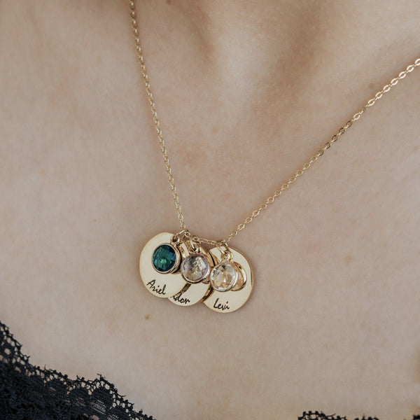  Personalized Birthstone & Engraved Disc Charm Necklace - friendship necklace gift from Bestie Keepsake