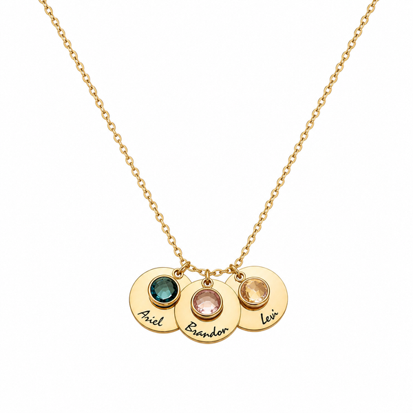  Personalized Birthstone & Engraved Disc Charm Necklace - friendship necklace gift from Bestie Keepsake