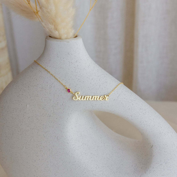  Personalized Script Name & Birthstone Necklace in Stainless Steel - friendship necklace gift from Bestie Keepsake