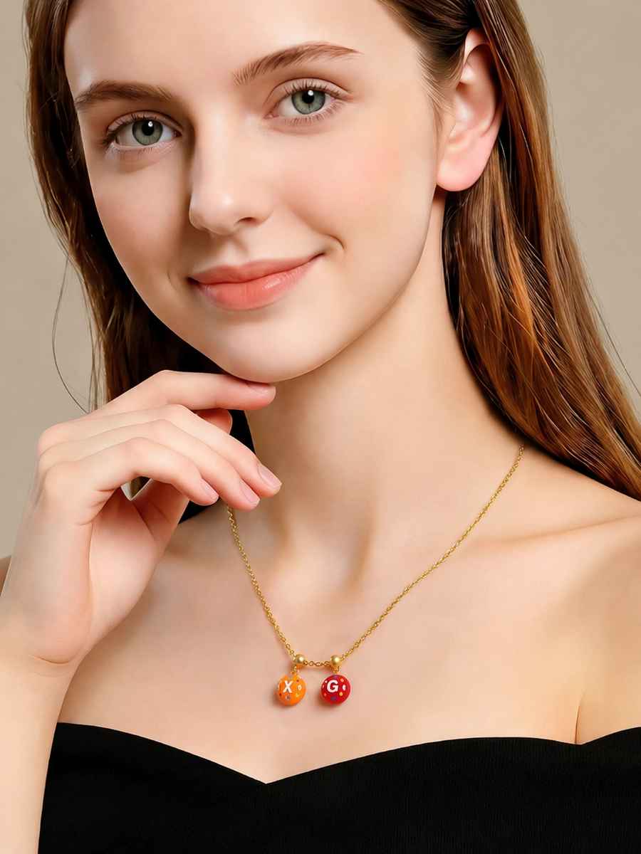  Colorful Enamel Initial Charm Necklace in Gold-Plated Brass - friendship necklace gift from Bestie Keepsake