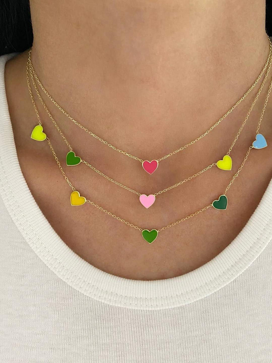  Enamel Heart Charm Necklace S925 Silver - friendship necklace gift from Bestie Keepsake