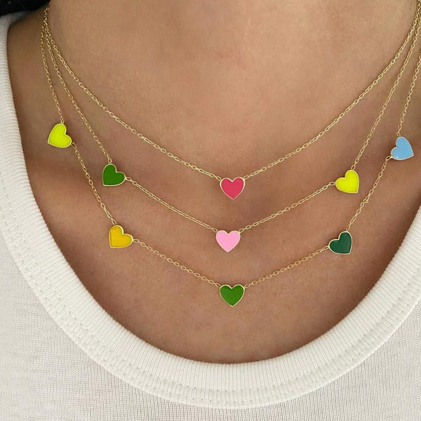  Enamel Heart Charm Necklace S925 Silver - friendship necklace gift from Bestie Keepsake