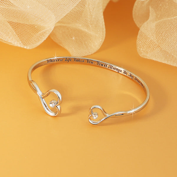  Double Heart Open Cuff Bracelet with Crystal - friendship necklace gift from Bestie Keepsake