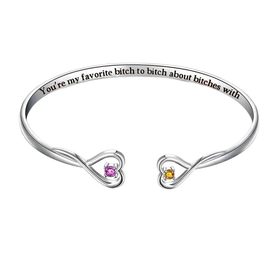  Double Heart Open Cuff Bracelet with Crystal - friendship necklace gift from Bestie Keepsake