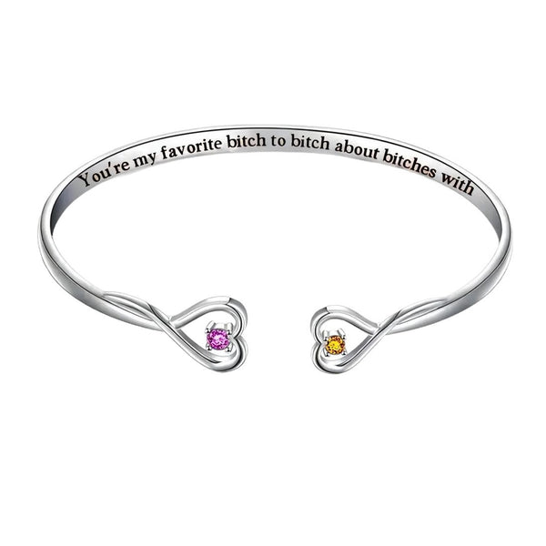  Double Heart Open Cuff Bracelet with Crystal - friendship necklace gift from Bestie Keepsake