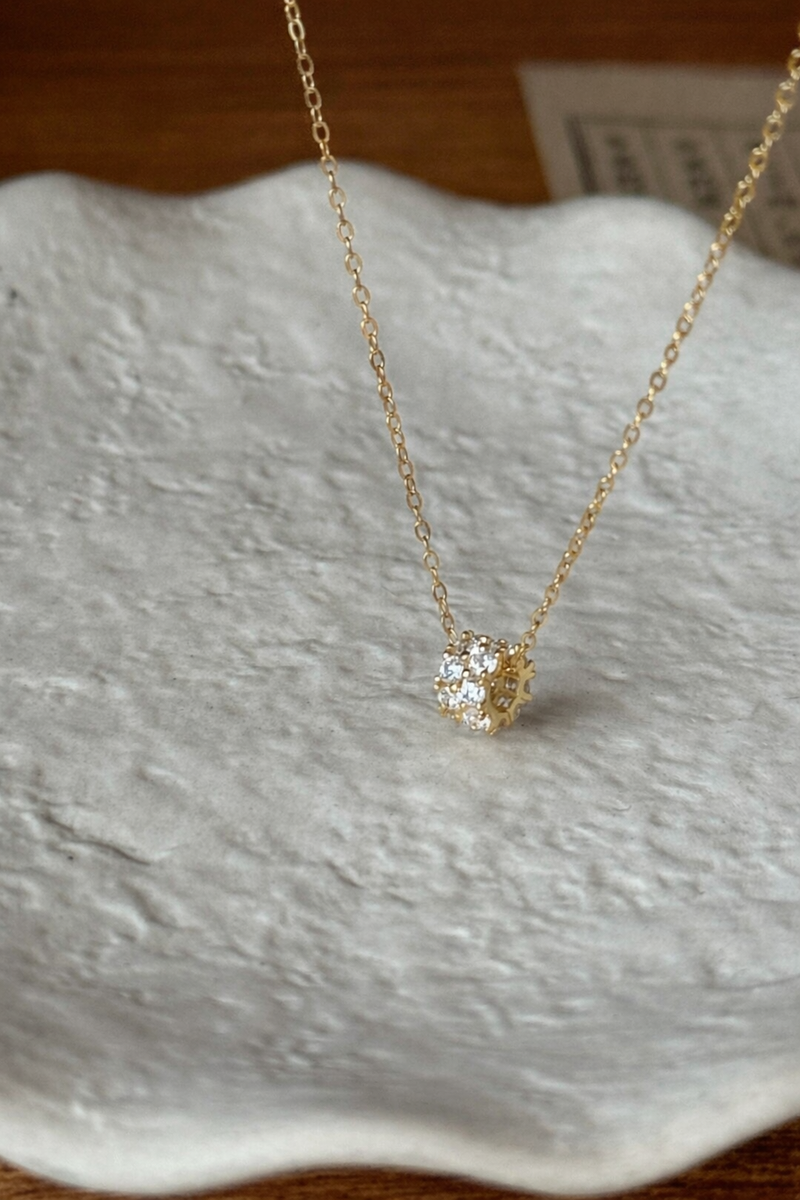  Pave Cylinder Pendant Necklace Sterling Silver - friendship necklace gift from Bestie Keepsake