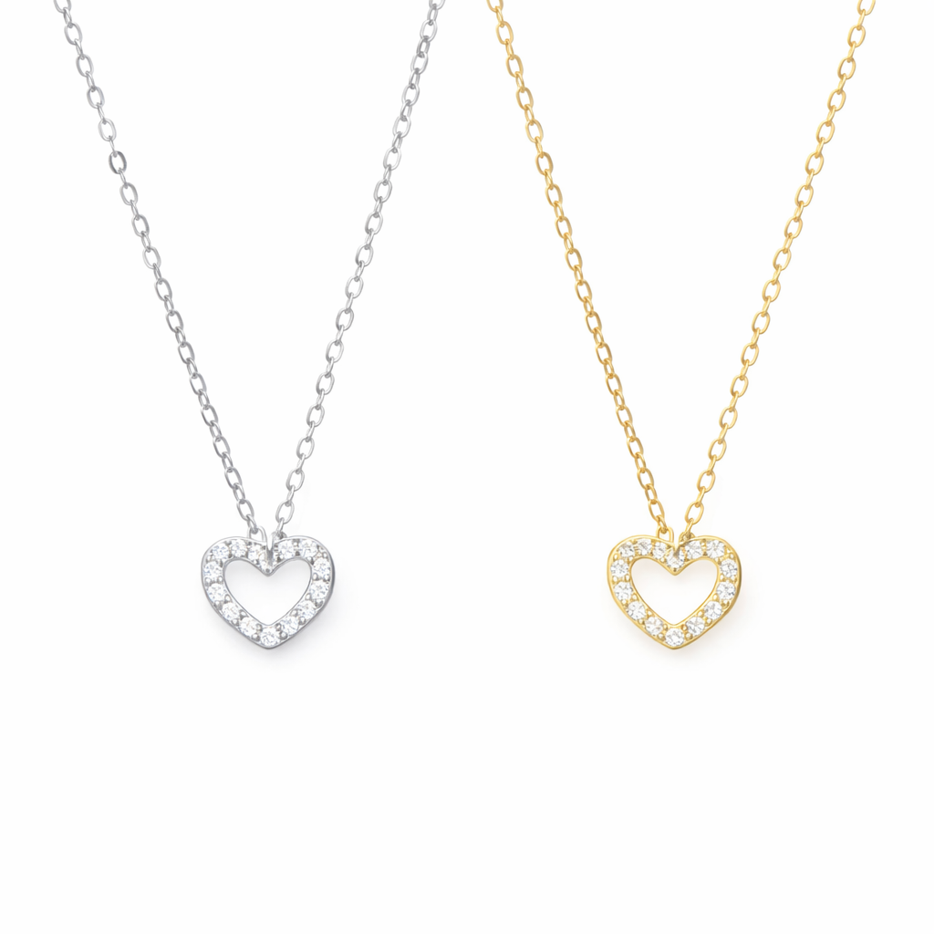  Pavé Open Heart Pendant Necklace in Sterling Silver - friendship necklace gift from Bestie Keepsake