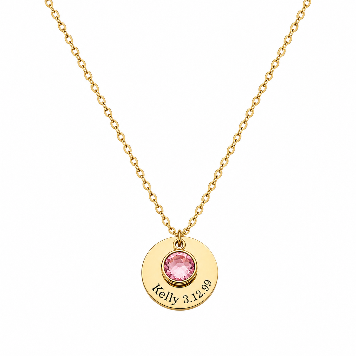  Personalized Birthstone & Engraved Disc Charm Necklace - friendship necklace gift from Bestie Keepsake