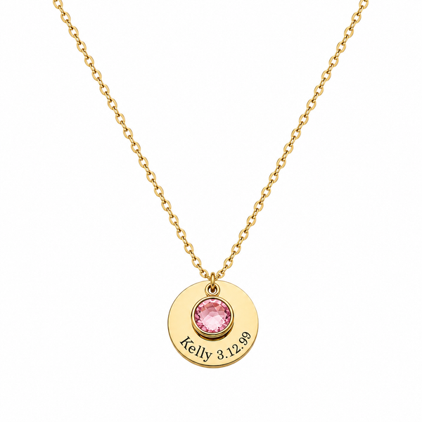  Personalized Birthstone & Engraved Disc Charm Necklace - friendship necklace gift from Bestie Keepsake