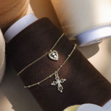  Lace Glimmer Heart & Cross Double Layer Necklace - friendship necklace gift from Bestie Keepsake