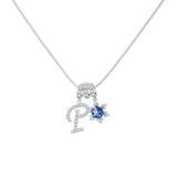  Pavé Initial and Blue Crystal Bloom Necklace - friendship necklace gift from Bestie Keepsake