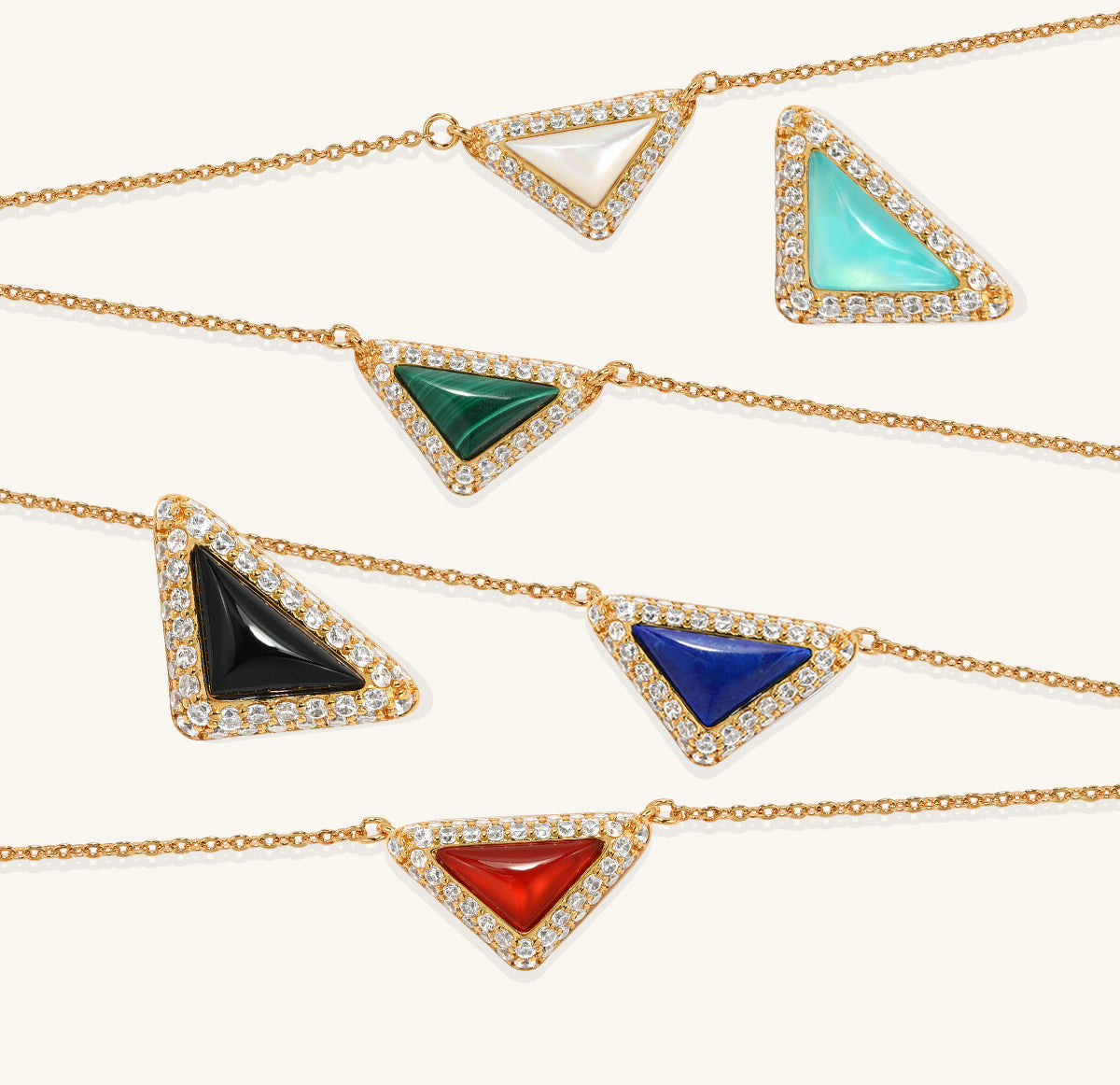  Delta Geometric Triangle Necklace with Stone Inlay - friendship necklace gift from Bestie Keepsake