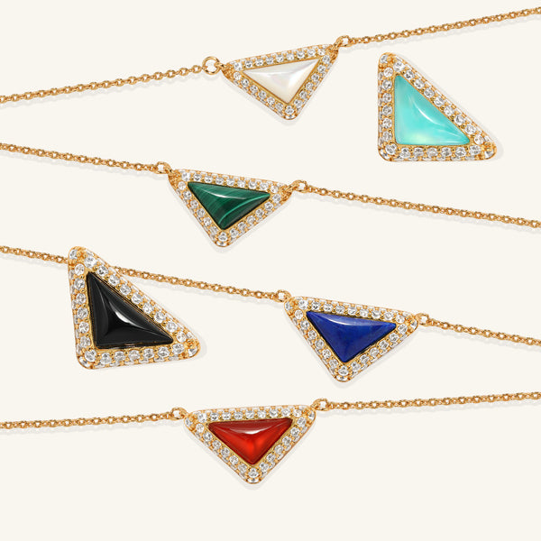  Delta Geometric Triangle Necklace with Stone Inlay - friendship necklace gift from Bestie Keepsake