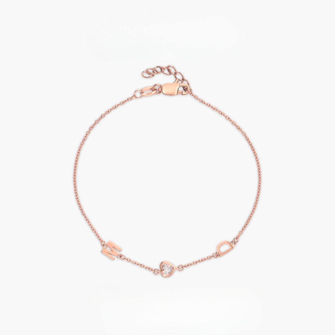  Dainty Initial & Heart Stone Bracelet in 18K Gold Plated S925 Silver - friendship necklace gift from Bestie Keepsake