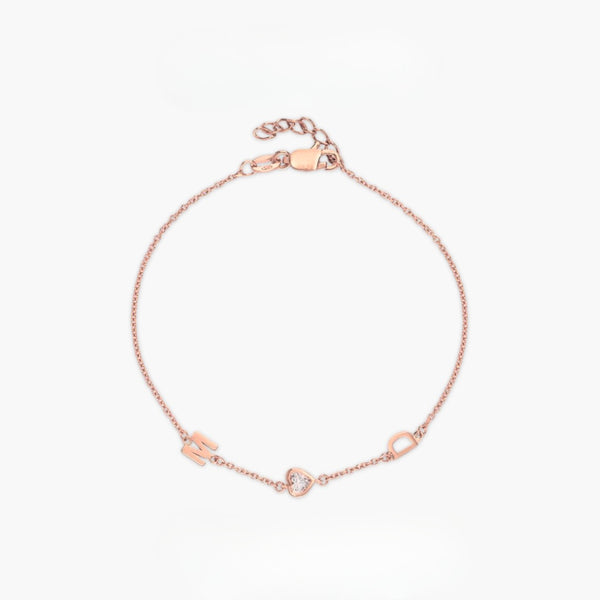  Dainty Initial & Heart Stone Bracelet in 18K Gold Plated S925 Silver - friendship necklace gift from Bestie Keepsake