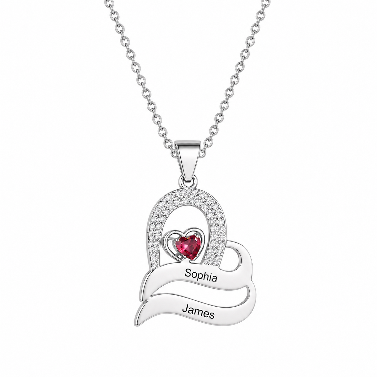  Ornate Double Heart Name Pendant Necklace with Birthstone - friendship necklace gift from Bestie Keepsake