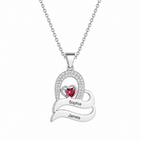  Ornate Double Heart Name Pendant Necklace with Birthstone - friendship necklace gift from Bestie Keepsake