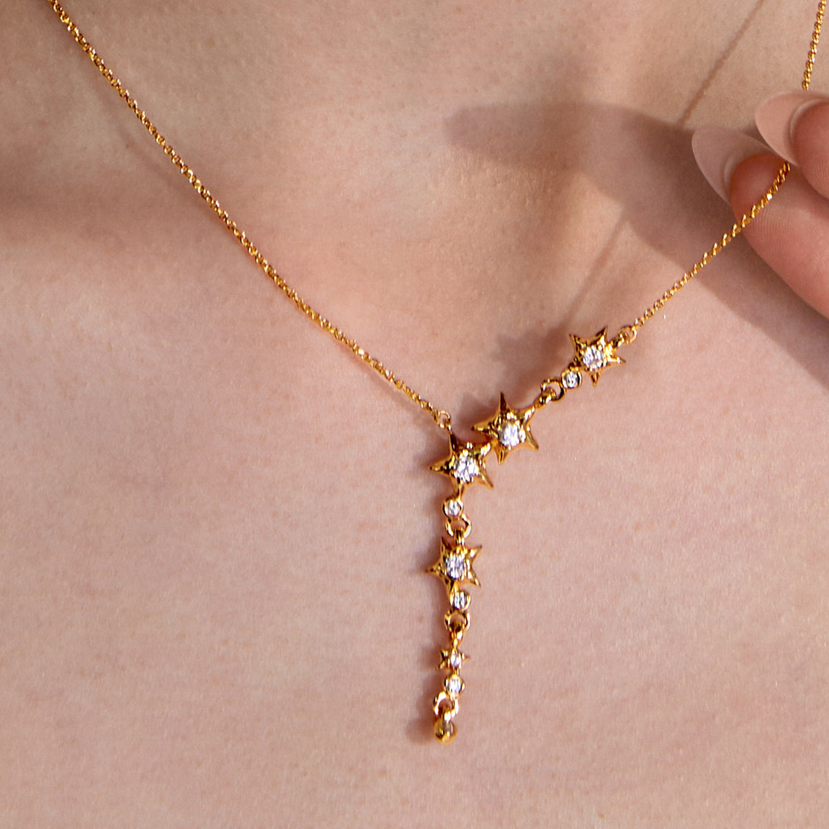  Asymmetrical Star Charm Y-Necklace with Cubic Zirconia - friendship necklace gift from Bestie Keepsake
