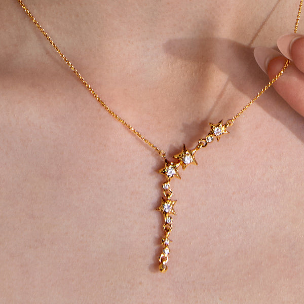  Asymmetrical Star Charm Y-Necklace with Cubic Zirconia - friendship necklace gift from Bestie Keepsake