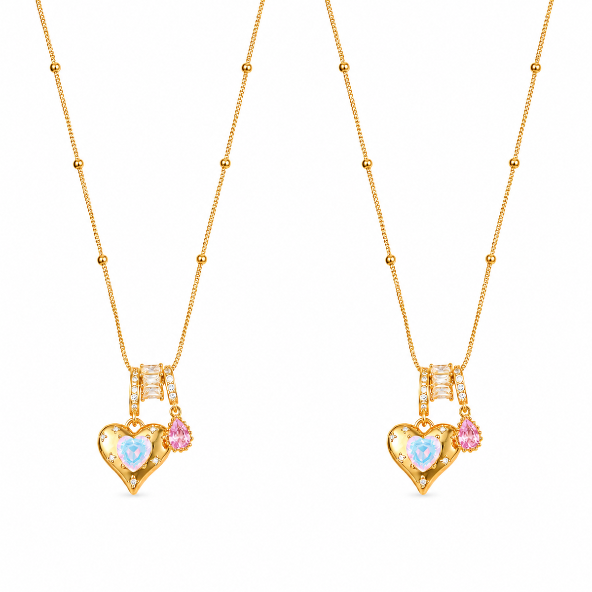  Heart & Baguette Crystal Teardrop Necklace - friendship necklace gift from Bestie Keepsake
