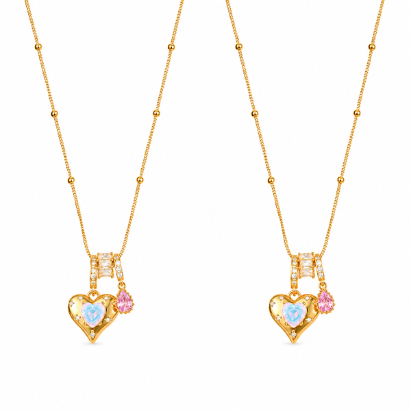  Heart & Baguette Crystal Teardrop Necklace - friendship necklace gift from Bestie Keepsake