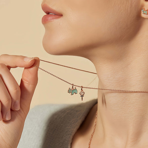  Playful Scottie Dog Charm Necklace in 18K Rose Gold over Sterling Silver - friendship necklace gift from Bestie Keepsake