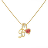  Ornate Script Initial & Red Heart Necklace in 18K Gold Plated - friendship necklace gift from Bestie Keepsake