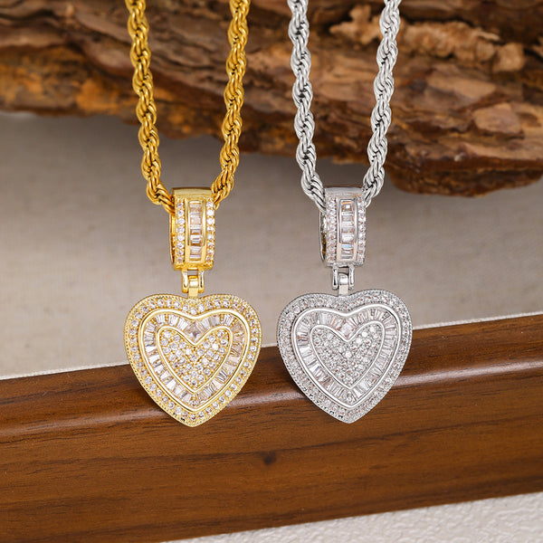  Iced Baguette Heart Pendant Necklace in Copper - friendship necklace gift from Bestie Keepsake