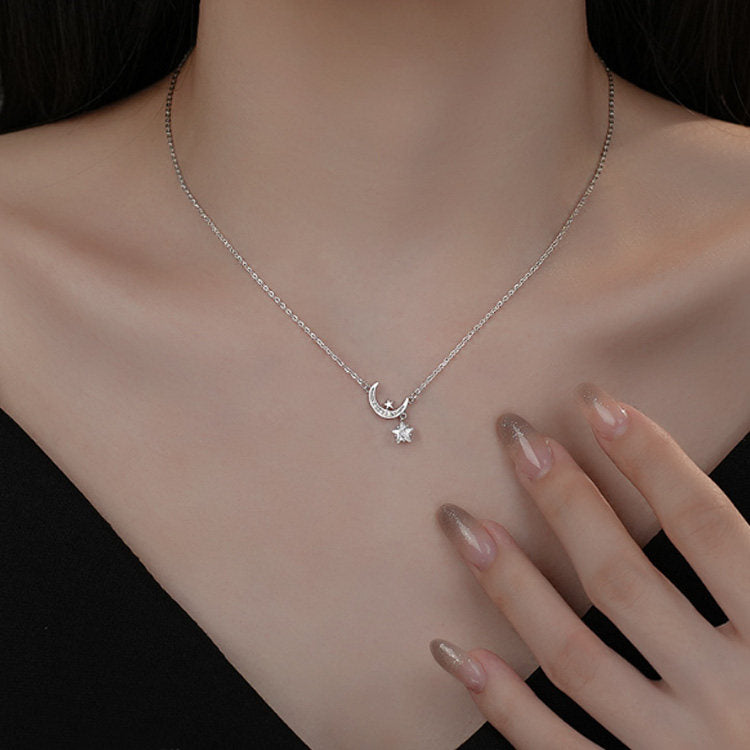  Celestial Star & Moon Pendant Necklace in Sterling Silver - friendship necklace gift from Bestie Keepsake