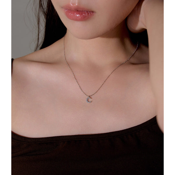  Sparkling Pave Crescent Moon Necklace in Sterling Silver - friendship necklace gift from Bestie Keepsake